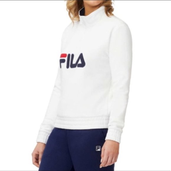 Fila white sweatshirt w logo red and blue zip neck size Small - Picture 8 of 9
